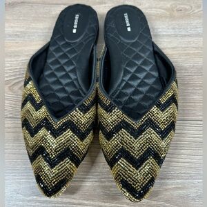 Birdies Swan- beaded chevron deco mules size 10